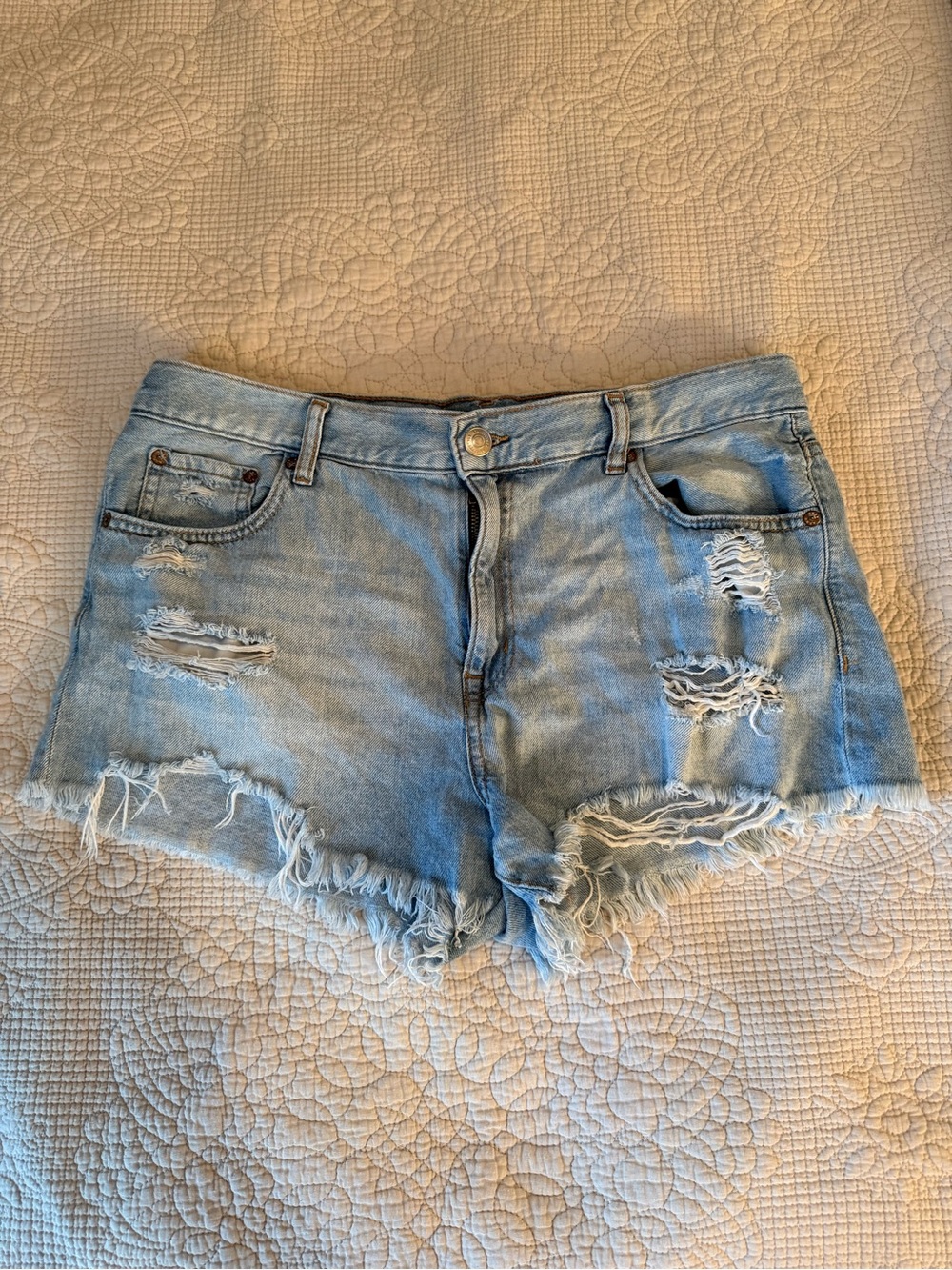 Aeropostale Light Blue Distressed Jean Shorts with Frayed Hem